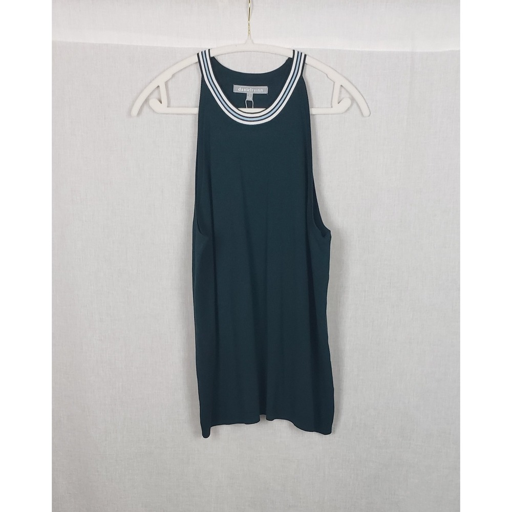 Daniel Rainn Womens XL Forest Green Striped Trim Knit Halter Tank Top Summer
